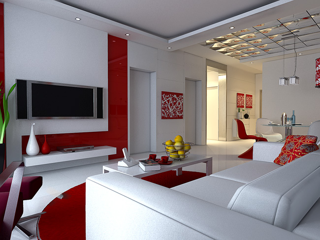 Red and White Simplism Living Room